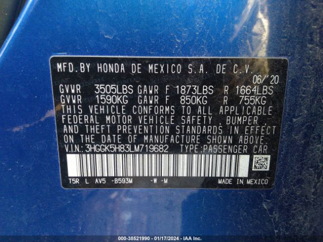 3HGGK5H83LM719682 Honda FIT EX