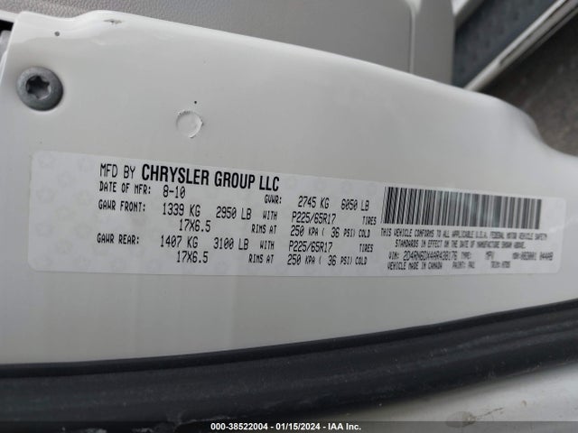 2010 DODGE GRAND CARAVAN CREW VIN: 2D4RN6DX4AR438176