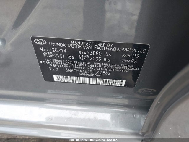 2014 HYUNDAI ELANTRA SE VIN: 5NPDH4AE2EH512882