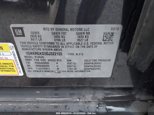 Chevrolet Traverse 1lt 2016 1GNKRGKD3GJ322103 Image 9