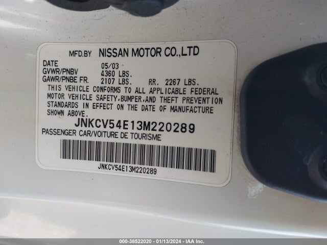 2003 INFINITI G35 LEATHER VIN: JNKCV54E13M220289