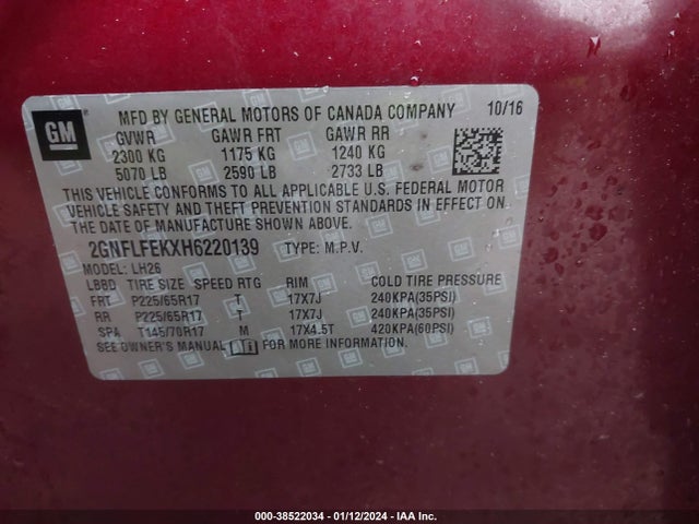 Chevrolet EQUINOX LT 2017 2GNFLFEKXH6220139 Image 9