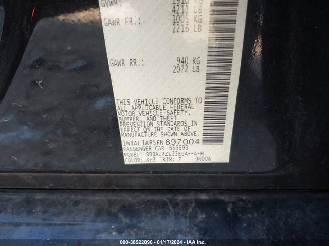 Nissan Altima 2.5 Sl 2015 1N4AL3AP5FN897004 Image 9