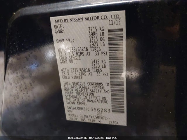 2015 INFINITI QX60 VIN: 5N1AL0MM5FC556283