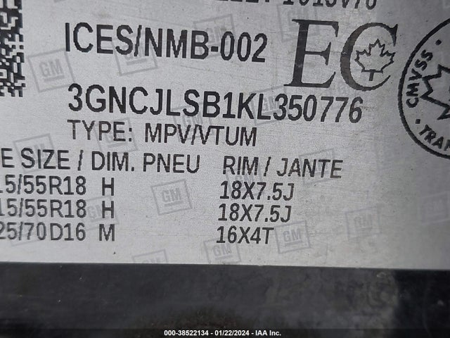 Chevrolet Trax Lt 2019 3GNCJLSB1KL350776 Image 9