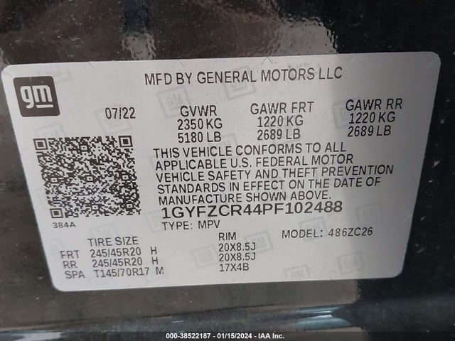 1GYFZCR44PF102488 Cadillac Xt4 Fwd Premium Luxury