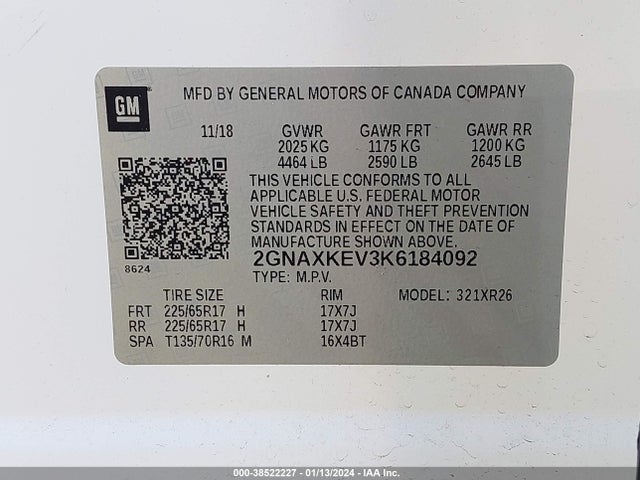 Chevrolet EQUINOX LT 2019 2GNAXKEV3K6184092 Image 9