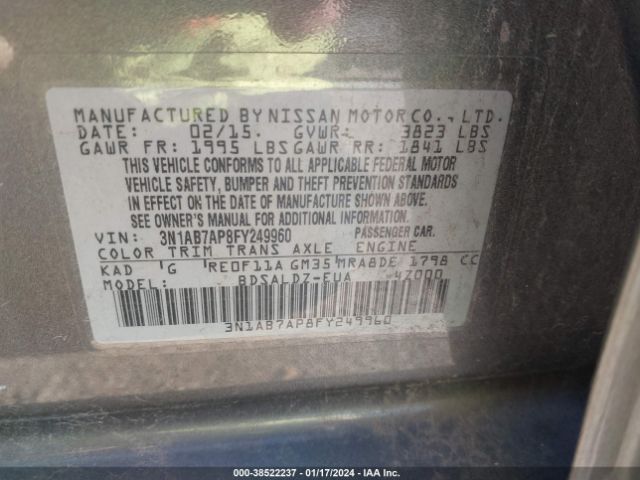 3N1AB7AP8FY249960 Nissan Sentra Fe+ S/s/sl/sr/sv