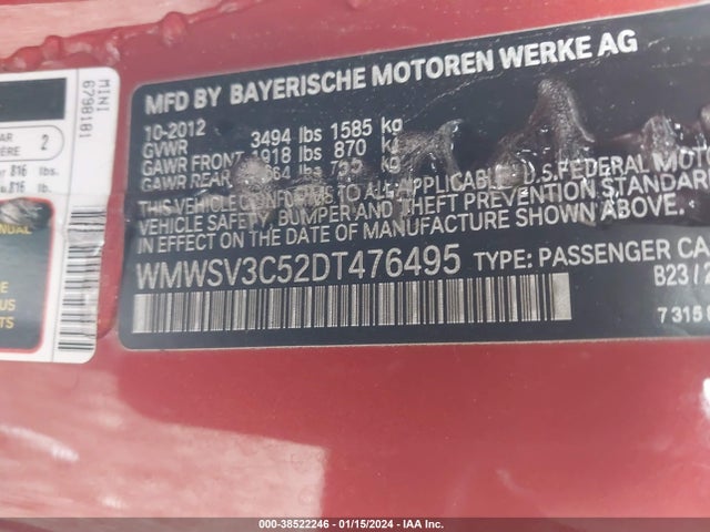 2013 MINI HARDTOP WMWSV3C52DT476495 Photo 8