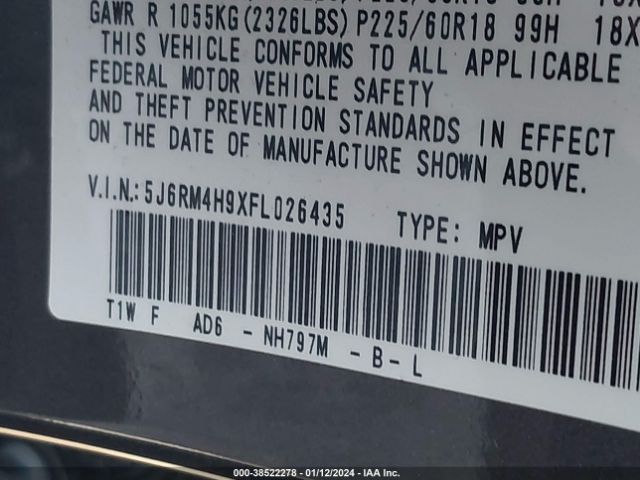 5J6RM4H9XFL026435 Honda Cr-v Touring