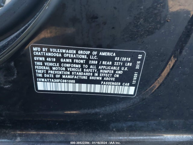 1VWAT7A30FC081065 Volkswagen Passat 1.8t Limited Edition