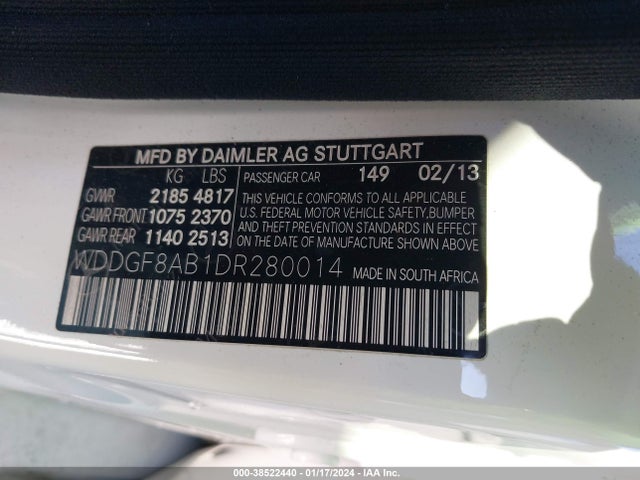 2013 MERCEDES-BENZ C 300 LUXURY 4MATIC/SPORT 4MATIC VIN: WDDGF8AB1DR280014