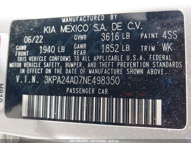KIA RIO S 2022 3KPA24AD7NE498350 Image 9