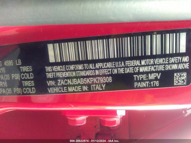 2019 JEEP RENEGADE SPORT 4X4 VIN: ZACNJBAB5KPK79308