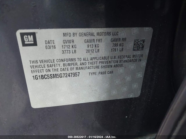 Chevrolet Cruze Ls Auto 2016 1G1BC5SM5G7247957 Image 9