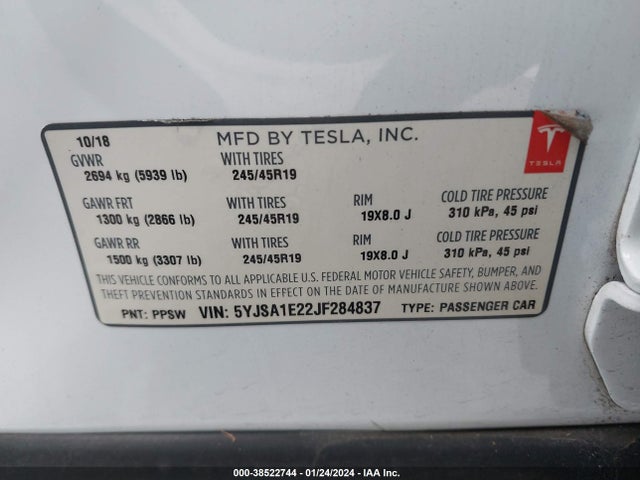 5YJSA1E22JF284837 Tesla MODEL S