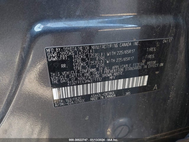 2017 TOYOTA RAV4 LE VIN: 2T3ZFREV3HW371112