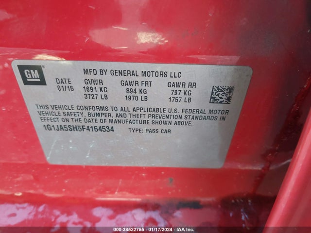 Chevrolet Sonic Ls Auto 2015 1G1JA5SH5F4164534 Image 9