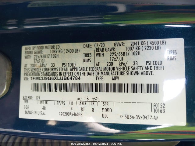 1FMCU9G6XLUB64784 Ford ESCAPE SE