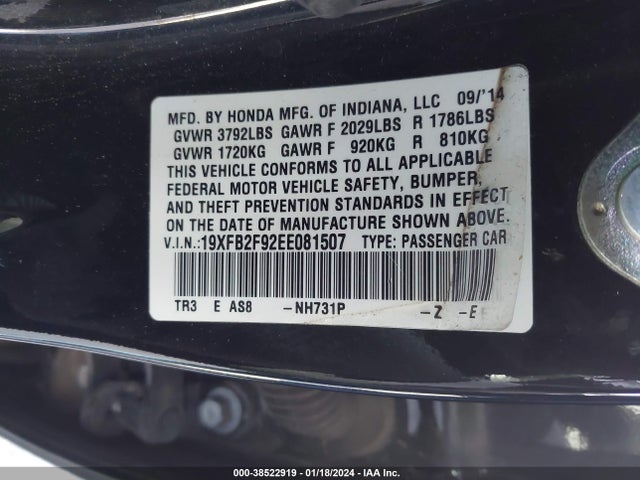 Honda Civic Ex-l 2014 19XFB2F92EE081507 Image 9