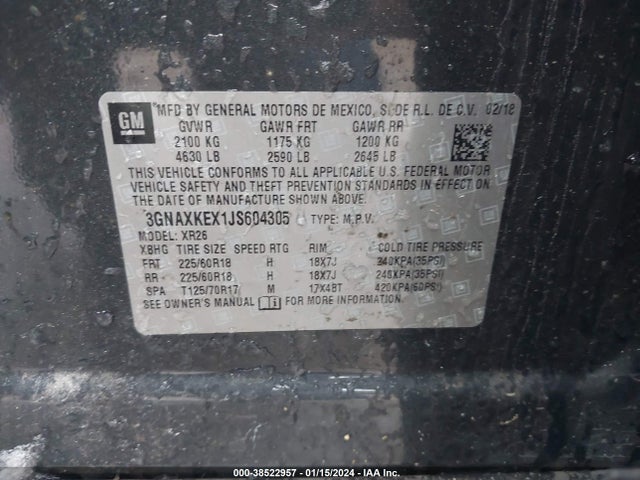 Chevrolet EQUINOX LT 2018 3GNAXKEX1JS604305 Image 9