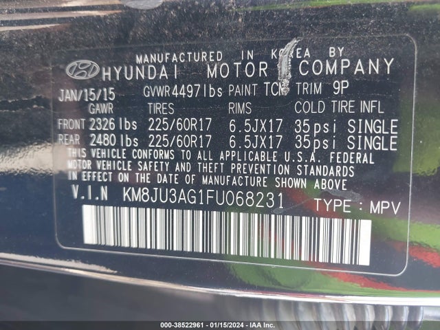 KM8JU3AG1FU068231 Hyundai TUCSON SE