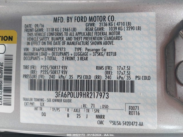Ford Fusion Hybrid Se 2017 3FA6P0LU9HR217973 Image 9