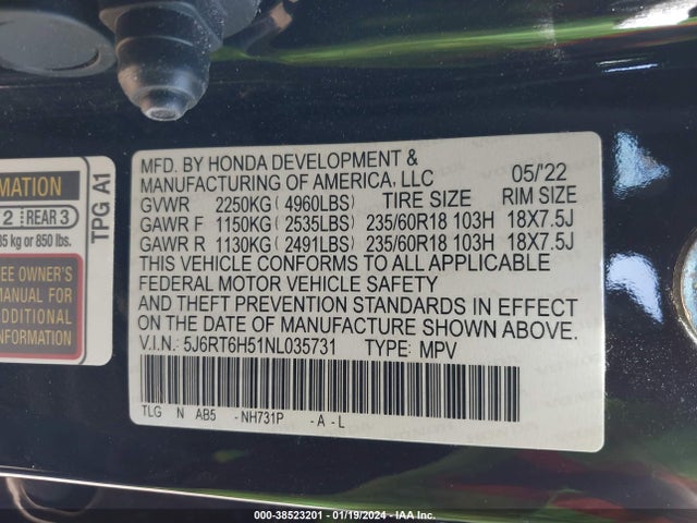 Honda Cr-v Hybrid Ex 2022 5J6RT6H51NL035731 Image 9