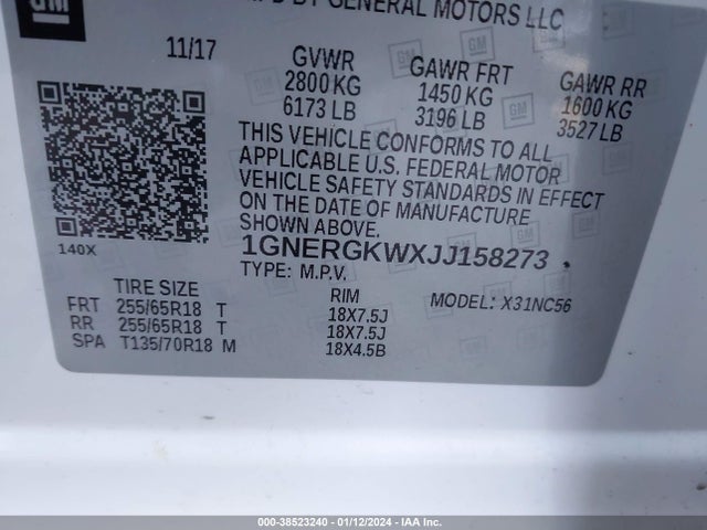 Chevrolet Traverse 1lt 2018 1GNERGKWXJJ158273 Image 9