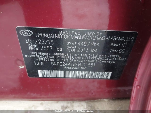 Hyundai SONATA SE 2015 5NPE24AF8FH211551 Image 9