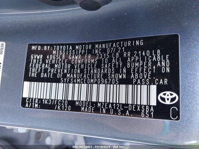 Toyota COROLLA SE 2021 5YFS4MCE0MP096705 Image 9