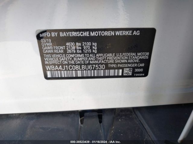 WBA4J1C08LBU67530 BMW 430i Gran Coupe