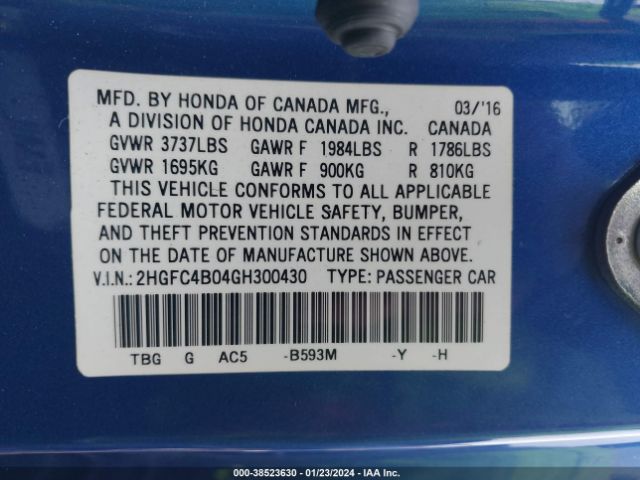 2HGFC4B04GH300430 Honda Civic Lx-p