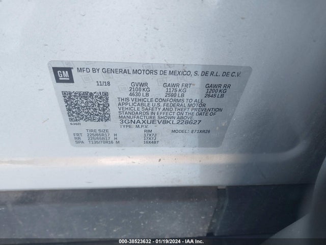 Chevrolet EQUINOX LT 2019 3GNAXUEV8KL228627 Image 9