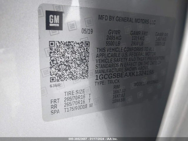 Chevrolet Colorado Wt 2019 1GCGSBEAXK1324155 Image 9