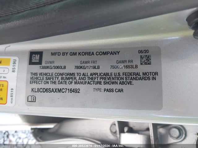 Chevrolet Spark Fwd 1lt Automatic 2021 KL8CD6SAXMC716492 Image 9