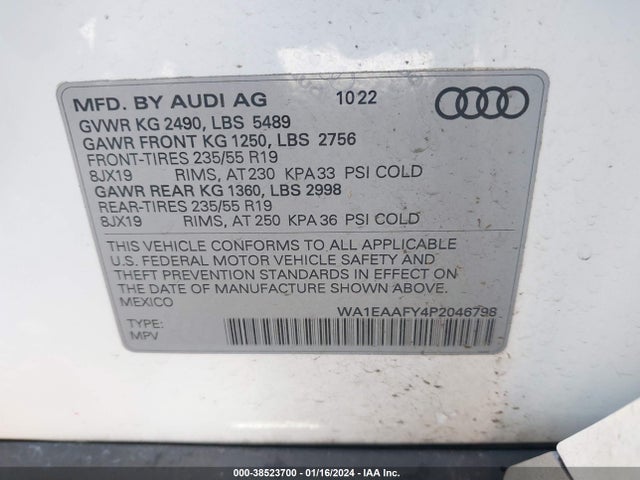 WA1EAAFY4P2046798 Audi Q5 Premium Plus 45 Tfsi S Line Quattro