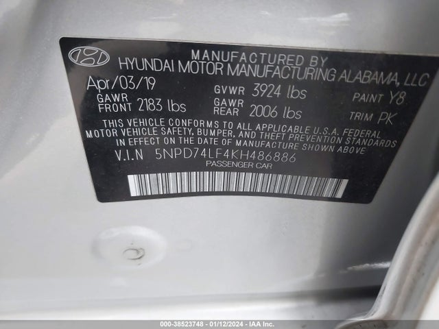 Hyundai ELANTRA SE 2019 5NPD74LF4KH486886 Image 9