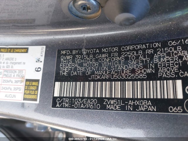 Toyota Prius Four 2016 JTDKARFU5G3025585 Image 9