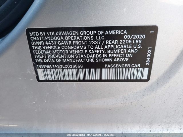2020 VOLKSWAGEN PASSAT 1VWMA7A33LC026558 Photo 8