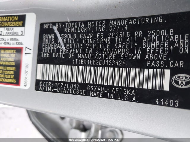 2014 TOYOTA AVALON XLE VIN: 4T1BK1EB3EU123824