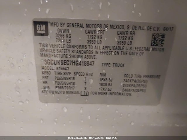 Chevrolet Silverado 1500 1lz 2017 3GCUKSEC7HG418847 Image 9