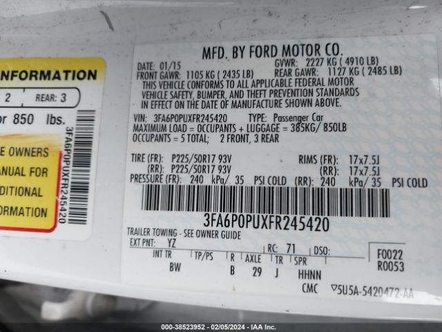 3FA6P0PUXFR245420 Ford Fusion Energi Se Luxury
