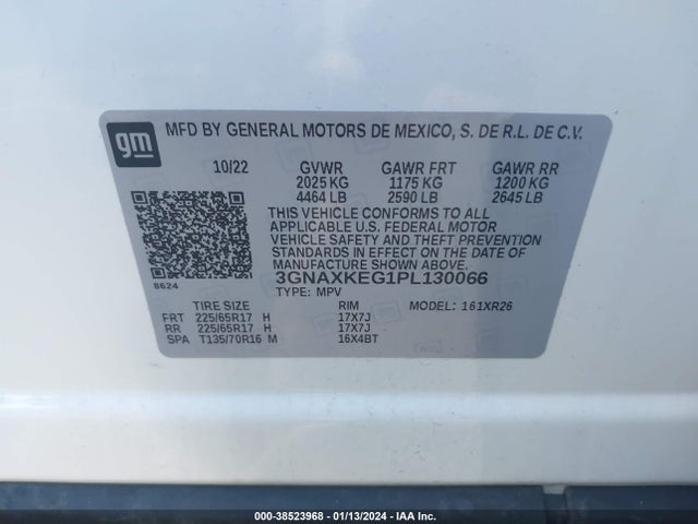 2023 CHEVROLET EQUINOX FWD LT VIN: 3GNAXKEG1PL130066