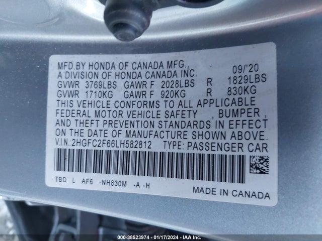 Honda Civic Lx 2020 2HGFC2F66LH582812 Image 9