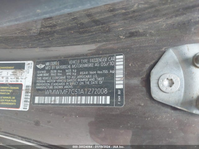 2010 MINI COOPER S WMWMF7C51ATZ72008 Photo 8