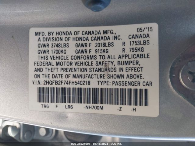 2HGFB2F74FH540218 Honda CIVIC SE