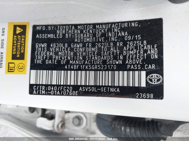 Toyota CAMRY LE 2016 4T4BF1FK5GR523170 Image 9
