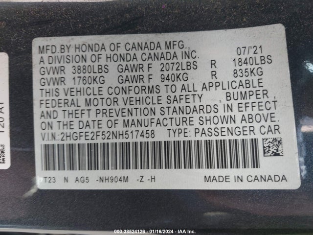 Honda Civic Sport 2022 2HGFE2F52NH517458 Image 9