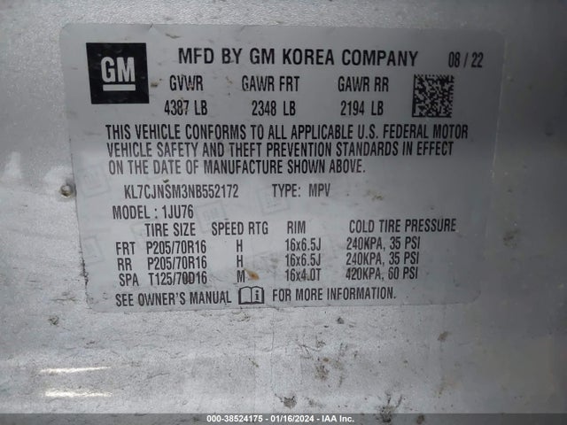 Chevrolet Trax Awd Ls 2022 KL7CJNSM3NB552172 Image 9